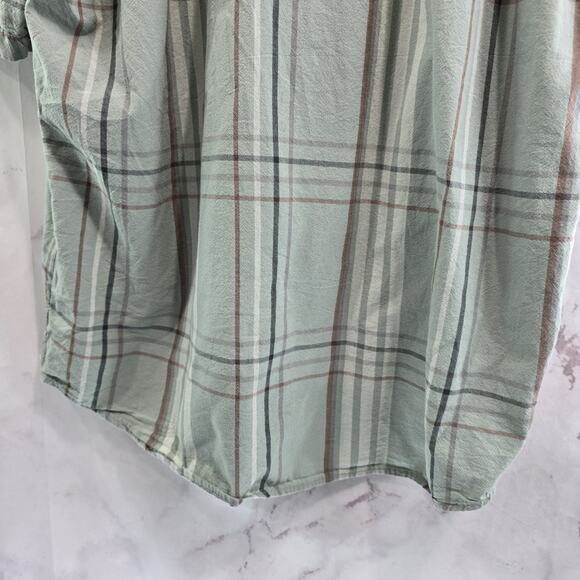 Carhartt Shirt Mens Large Green Short Sleeve Button Up Plaid Collared Loose Fit - Picture 7 of 11